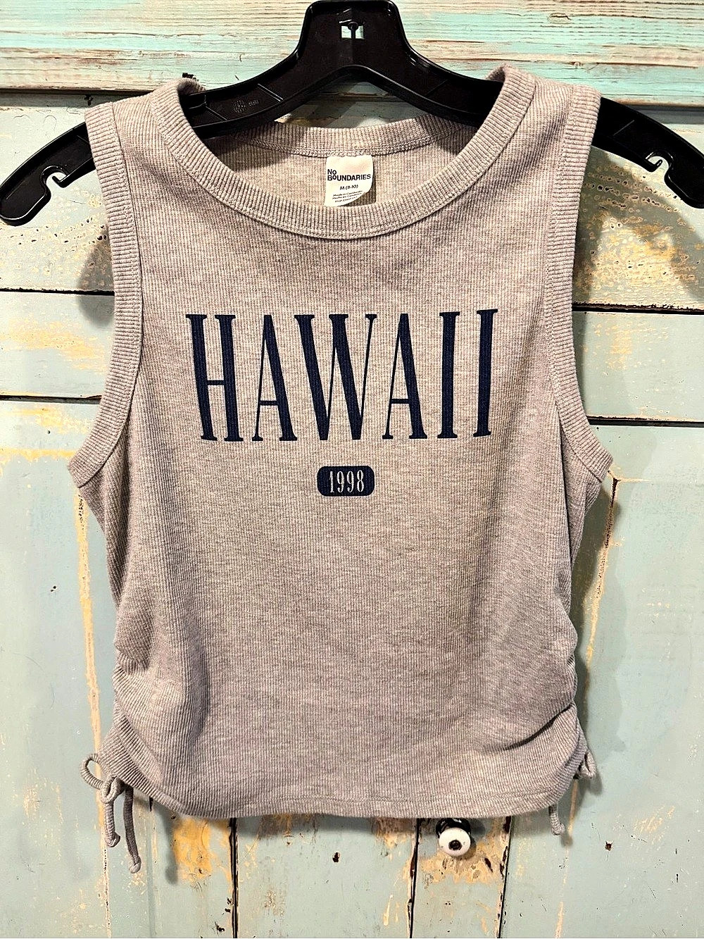 No Boundaries Hawaii Gray Ruched Side-Tie Tank Top
